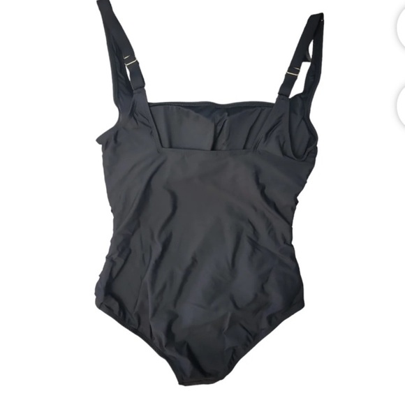 NWT Anne Cole - Square Neck Shirred One Piece  Black - Picture 2 of 7